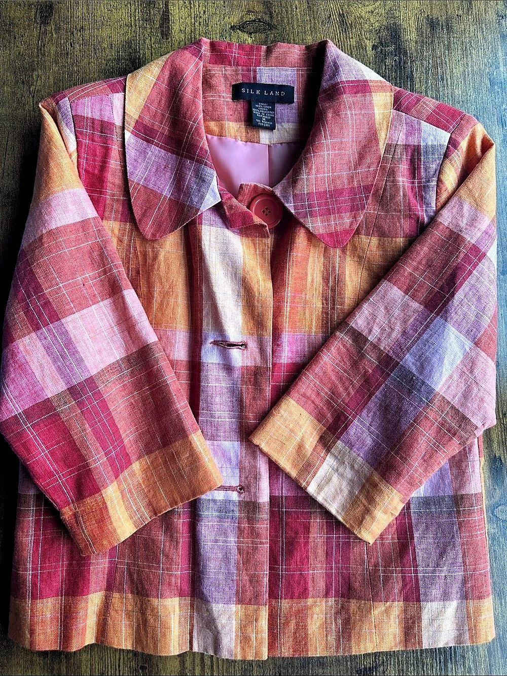 Silk Land Plaid Linen Jacket in beautiful fall colors!